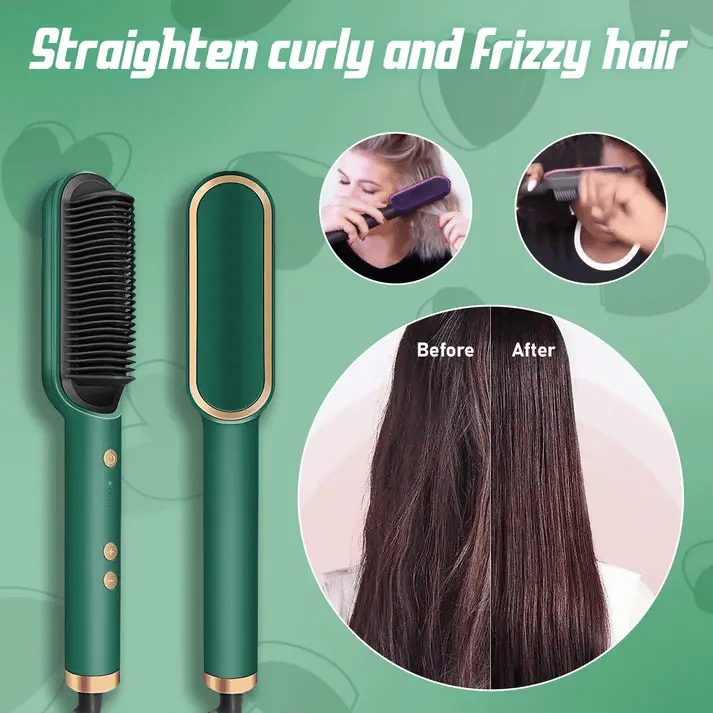 Professional Electric Hair Straightener Brush Heated Comb Straight & Curly Styling Tool