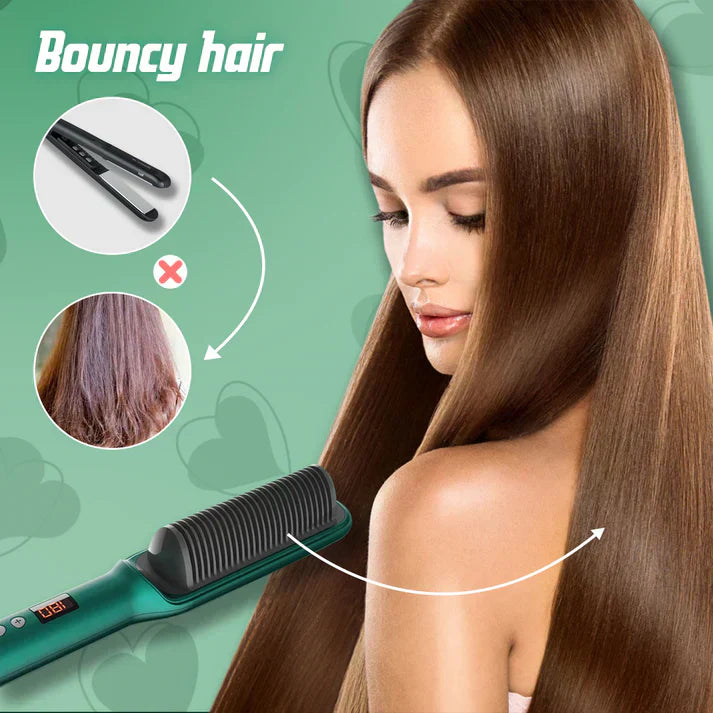 Professional Electric Hair Straightener Brush Heated Comb Straight & Curly Styling Tool