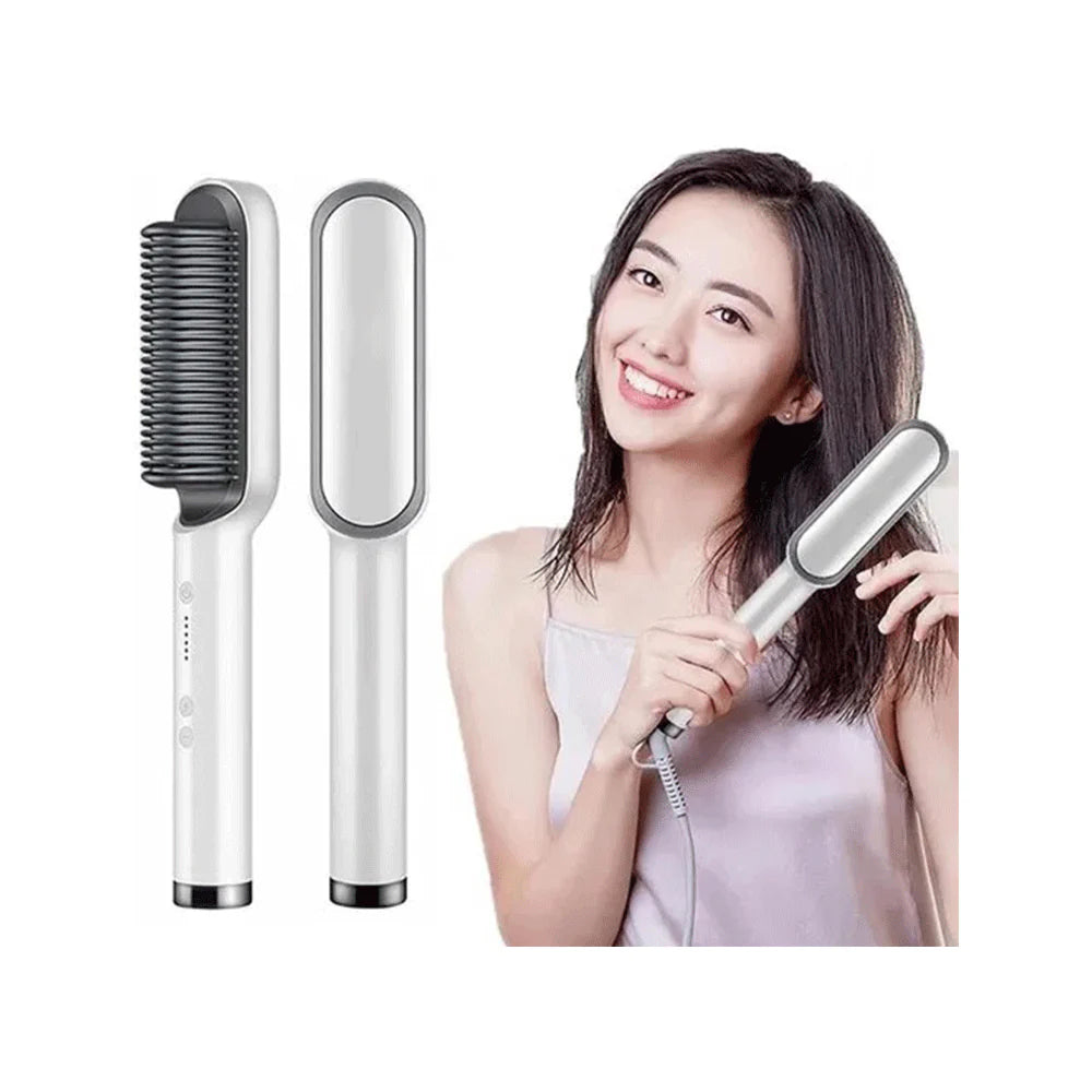 Professional Electric Hair Straightener Brush Heated Comb Straight & Curly Styling Tool